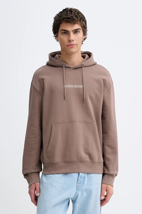 Кофта Guess Jeans колір бежевий з капюшоном з аплікацією M5RQ38 KCPR1