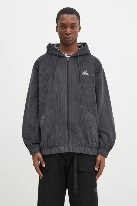 Manšestrová mikina adidas Originals Cord Hoodie šedá barva, s kapucí, JD5393