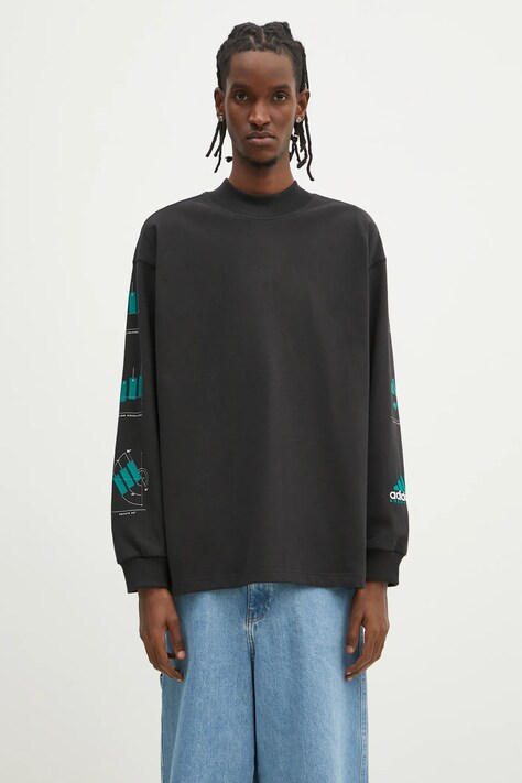 Pamučna dukserica adidas Originals EQT Gfx Tee Longsleeve za muškarce, boja: crna, s tiskom, JN4849