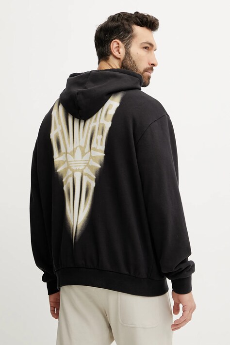 adidas Originals hanorac de bumbac Skeleton Hoodie barbati, culoarea negru, cu glugă, cu imprimeu, JI5928