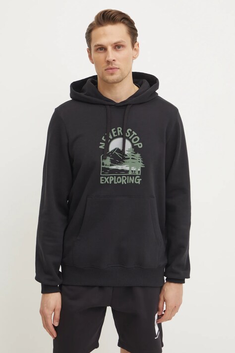 The North Face hanorac de bumbac Outdoor Graphic barbati, culoarea negru, cu glugă, cu imprimeu, NF0A8C20JK31
