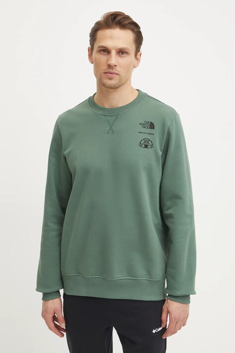The North Face hanorac de bumbac Outdoor Graphic barbati, culoarea verde, cu imprimeu, NF0A8C21HCH1