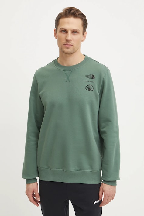 Памучен суичър The North Face Outdoor Graphic в зелено с принт NF0A8C21HCH1