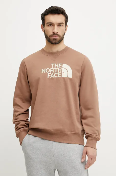 The North Face bluza Drew Peak barbati, culoarea maro, cu glugă, cu imprimeu, NF0A89EKAR41