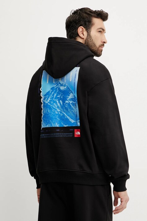 The North Face hanorac de bumbac Axys barbati, culoarea negru, cu glugă, cu imprimeu, NF0A8C1QJK31