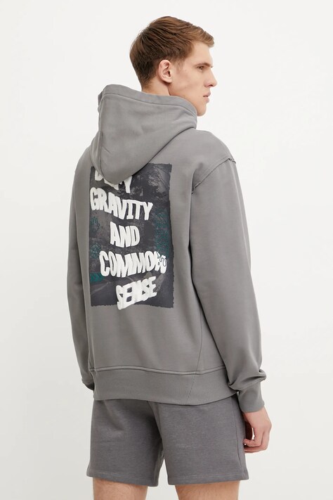 The North Face bluza bawełniana Heritage Relaxed męska kolor szary z kapturem z nadrukiem NF0A8C420UZ1