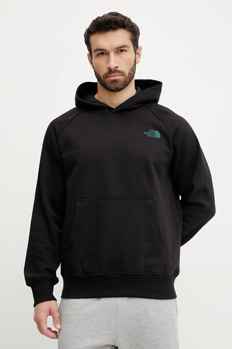 The North Face bluza Raglan Box barbati, culoarea negru, cu imprimeu, NF0A8C4X9431