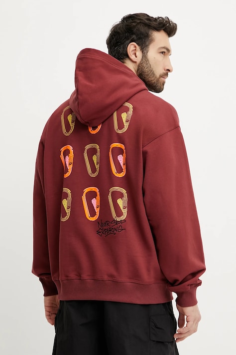 The North Face hanorac de bumbac Nuptse Oversized barbati, culoarea rosu, cu glugă, cu imprimeu, NF0A8C3V0VO1