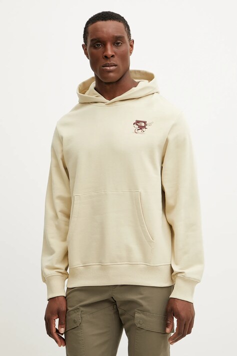 The North Face hanorac de bumbac WAMFC bărbați, culoarea bej, cu glugă, cu imprimeu, NF0A8C333X41