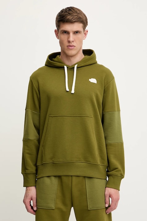 Суичър The North Face Terry Relaxed мъжки в зелено с качулка с изчистен дизайн NF0A8C2BPIB1
