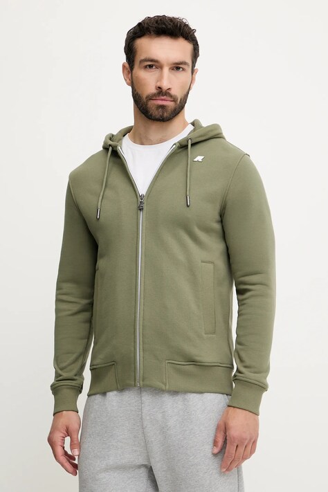 Mikina K-Way pánská, zelená barva, s kapucí, hladká, K31364W