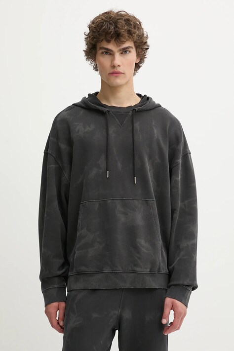 Памучен суичър Hugo Blue мъжки в черно с качулка с изчистен дизайн 50534273