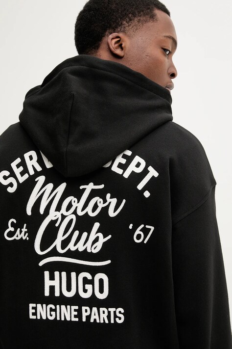 Hugo Blue hanorac de bumbac barbati, culoarea negru, cu glugă, modelator, 50545939