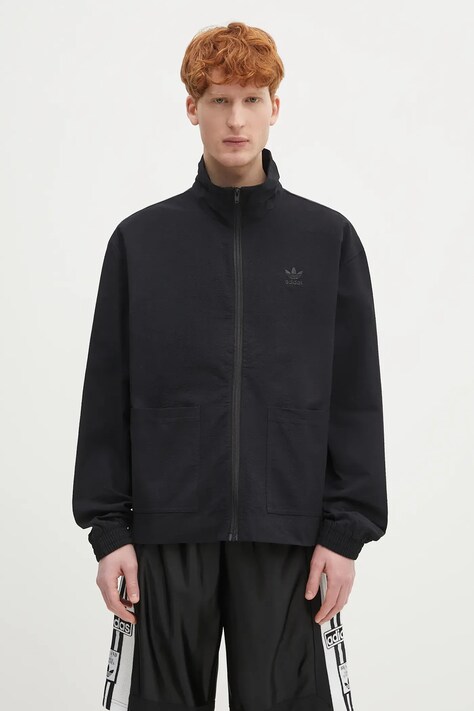 Pamučna dukserica adidas Originals Essentials Seersucker Track Top boja: crna, bez uzorka, JD2458