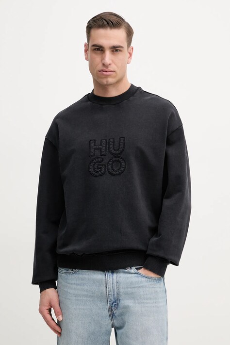 HUGO hanorac de bumbac bărbați, culoarea negru, cu imprimeu, 50535258