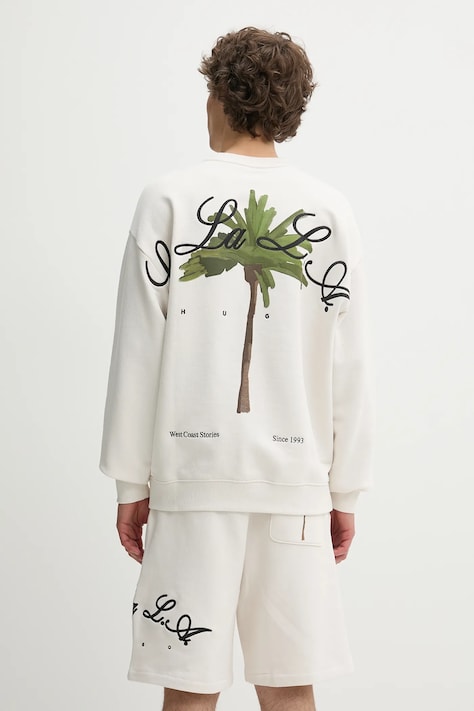 HUGO pamut melegítőfelső bézs, nyomott mintás, 50538973