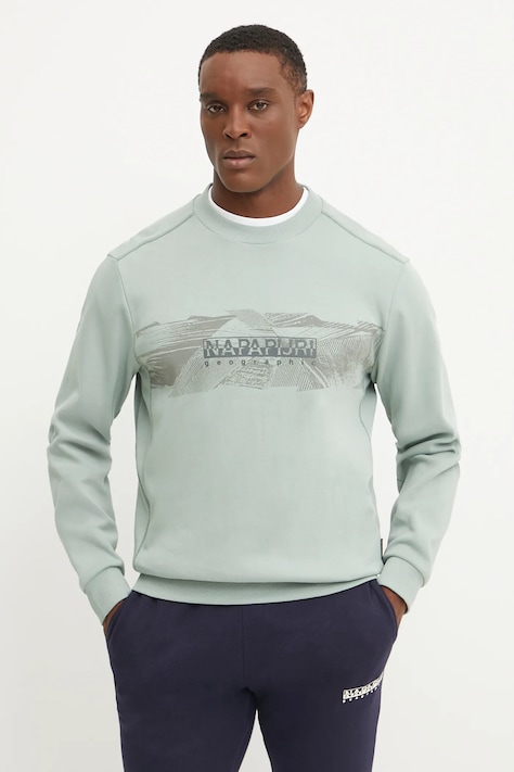 Хлопковая кофта Napapijri B-Vanni мужская цвет зелёный с принтом NP0A4IC8G1X1