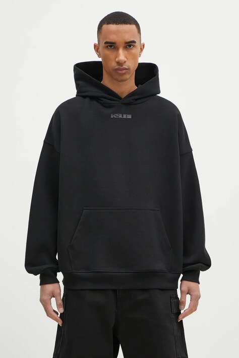 Памучен суичър KSUBI Sott Ekcess в черно с качулка с изчистен дизайн MPS25FL008