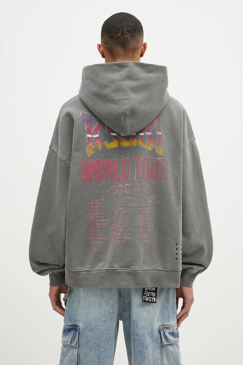 KSUBI hanorac de bumbac Global Ekcess bărbați, culoarea gri, cu glugă, cu imprimeu, MPS25FL004
