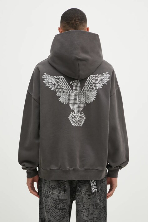 KSUBI cotton sweatshirt Eagle Ekcess men's gray color hooded with an application MPS25FL009