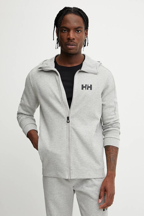 Sportovní mikina Helly Hansen TECH SWEAT pánská, šedá barva, s kapucí, melanžová, 34498