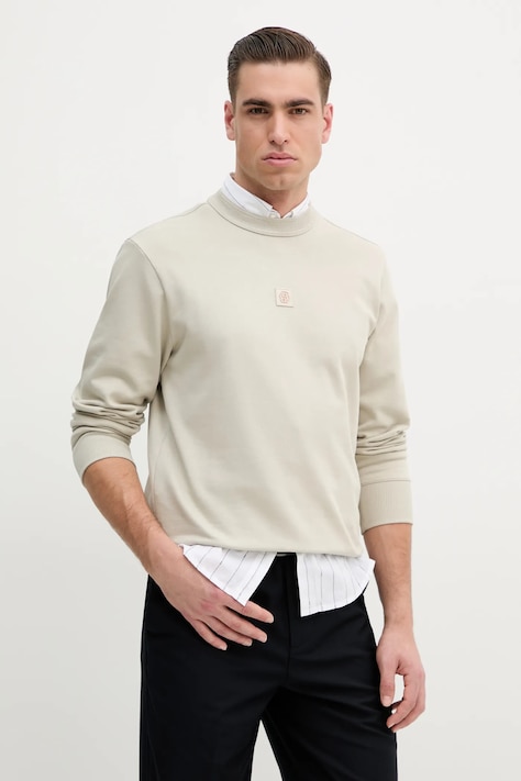 BOSS Orange bluza bawełniana męska kolor beżowy gładka 50536779