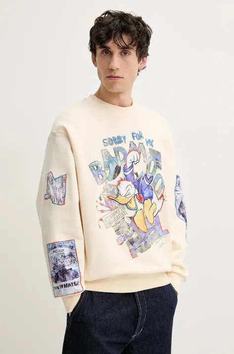 Bombažen pulover Desigual MICKEY moški, bež barva, 25SMSK07