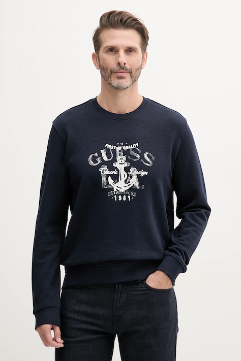 Guess bluza bawełniana męska kolor granatowy z nadrukiem M5GQ07 KCS31