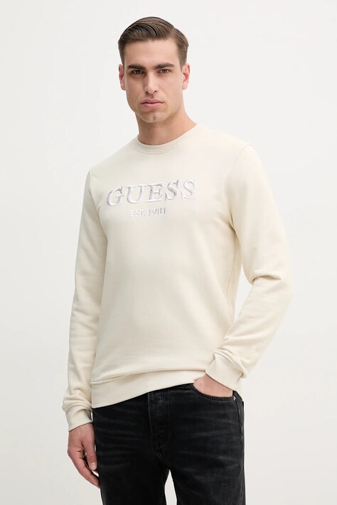 Mikina Guess BEAU pánská, béžová barva, s aplikací, M5GQ08 KCN01