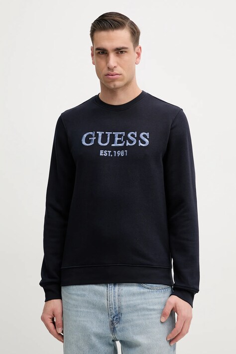 Guess bluza BEAU barbati, culoarea albastru marin, cu imprimeu, M5GQ08 KCN01