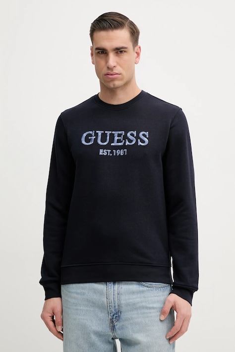 Guess bluza BEAU barbati, culoarea albastru marin, cu imprimeu, M5GQ08 KCN01