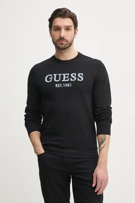 Guess bluza BEAU barbati, culoarea negru, cu imprimeu, M5GQ08 KCN01