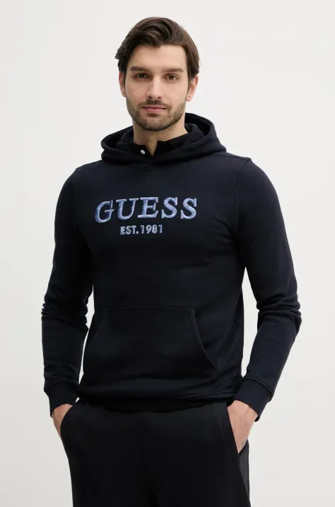 Pulover Guess BEAU moški, mornarsko modra barva, s kapuco, M5GQ36 KCN01