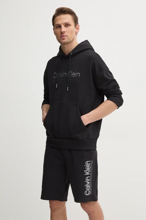 Calvin Klein hanorac de bumbac barbati, culoarea negru, cu glugă, cu imprimeu, K10K114257