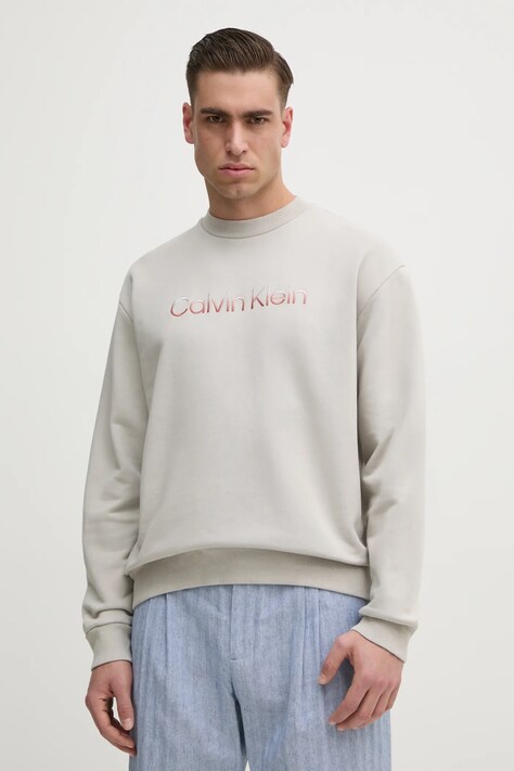 Bavlněná mikina Calvin Klein pánská, šedá barva, s aplikací, K10K114265