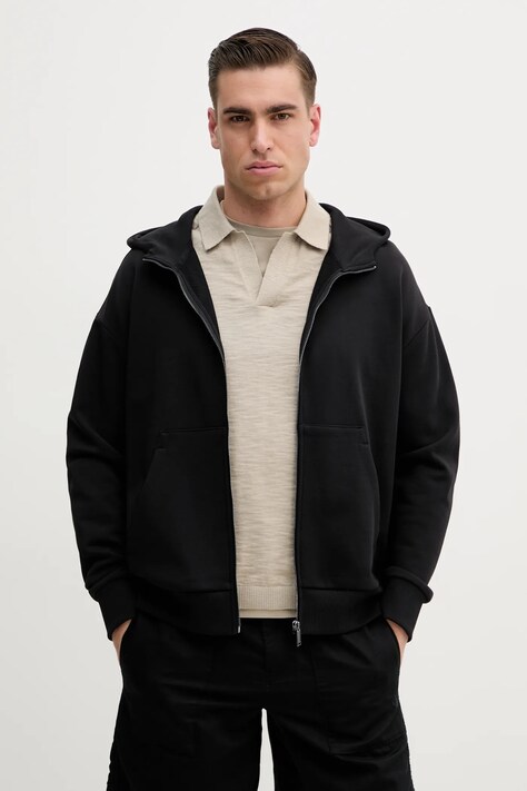 Calvin Klein hanorac de bumbac barbati, culoarea negru, cu glugă, neted, K10K114267