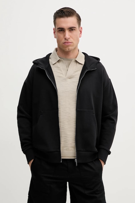 Bavlněná mikina Calvin Klein pánská, černá barva, s kapucí, hladká, K10K114267