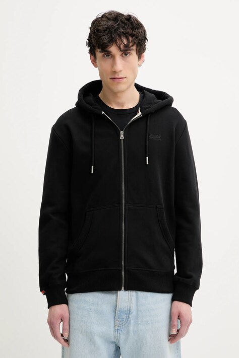 Mikina Superdry pánská, černá barva, s kapucí, hladká, M2014128A-02A