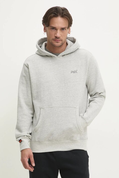 Superdry bluza bawełniana męska kolor szary z kapturem melanżowa M2014168A-D6V