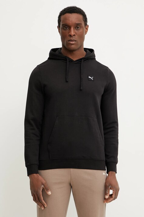 Puma hanorac de bumbac barbati, culoarea negru, cu glugă, neted, 684728
