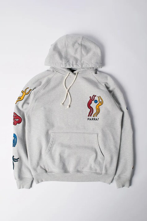 Bavlněná mikina by Parra La chambre pánská, šedá barva, s kapucí, vzorovaná, 53116
