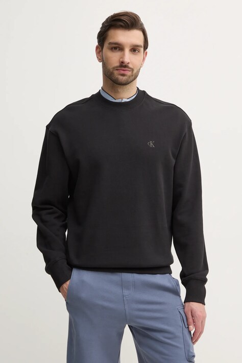 Bavlněná mikina Calvin Klein Jeans pánská, černá barva, hladká, J30J327228