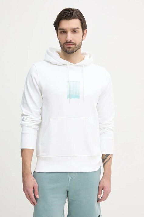 Хлопковая кофта Calvin Klein Jeans мужская цвет белый с капюшоном с принтом J30J327525