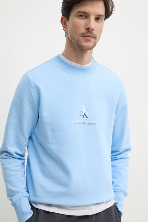 Bavlněná mikina Calvin Klein Jeans pánská, modrá barva, s potiskem, J30J327470