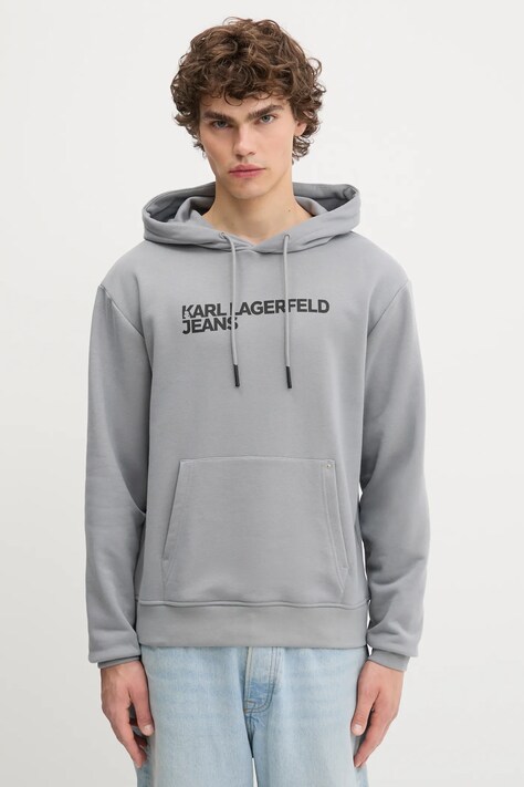 Karl Lagerfeld Jeans bluza męska kolor szary z kapturem z nadrukiem A2M20049