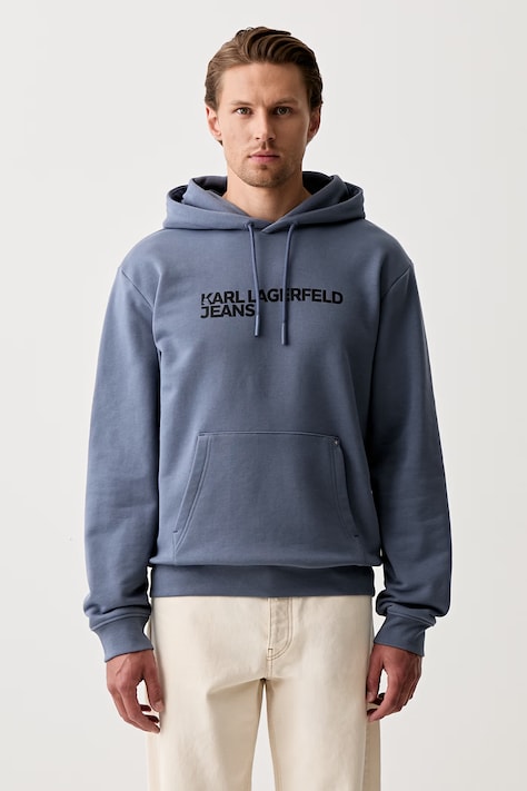 Karl Lagerfeld Jeans bluza z kapturem męska z bawełną niebieska A2M20049