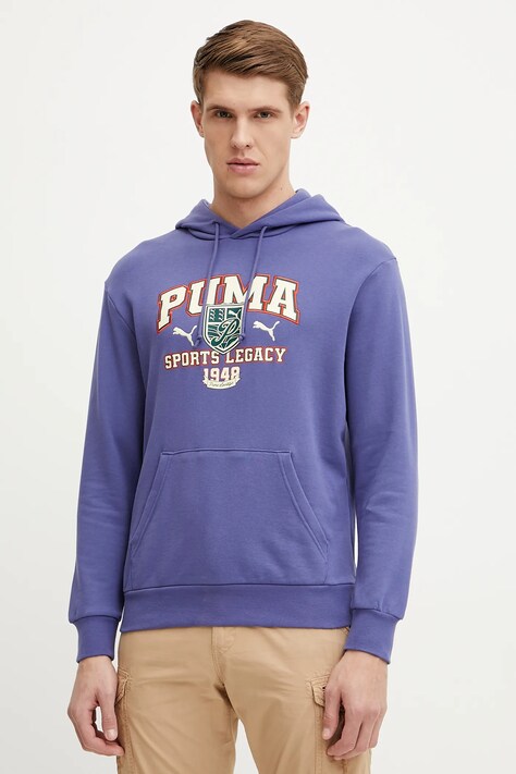 Puma hanorac de bumbac bărbați, culoarea violet, cu glugă, cu imprimeu, 629629