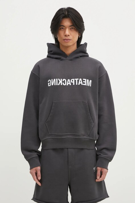 Helmut Lang bluza Meatpacking Ho.Cmbd męska kolor szary z kapturem gładka O10HM519