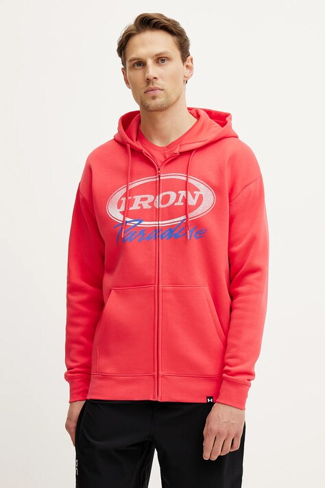 Under Armour bluză trening Project Rock culoarea rosu, cu glugă, cu imprimeu, 1389914
