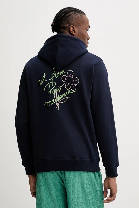 Pamučna dukserica Drôle de Monsieur Le Hoodie Slogan Esquisse za muškarce, boja: tamno plava, s kapuljačom, s aplikacijom, G-HO150-CO127-NY